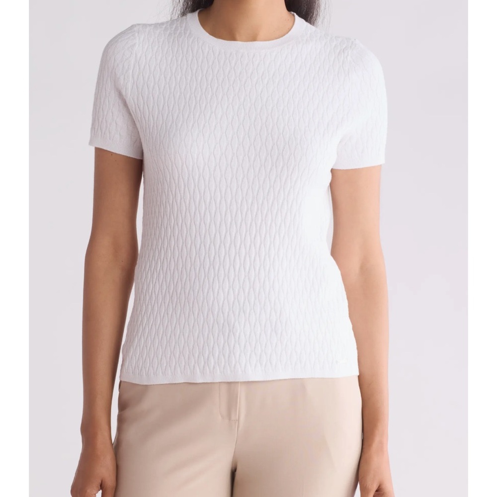 Calvin Klein White Textured Short Sleeve Sweater Tee Women’s